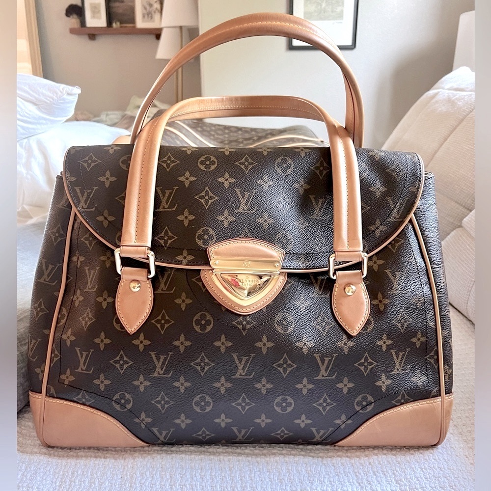 Louis Vuitton BEVERLY Brown Canvas Monogram GM Leather Shoulder Tote HandBag